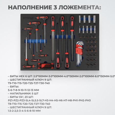 OPT-917P Тележка инструментальная, 7 полок с набором инструментов 312 пр, пластиковая столешница