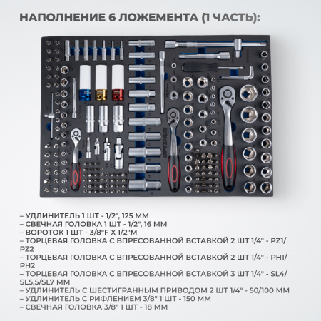 OPT-717M Тележка инструментальная, 7 полок с набором инструментов, металлическая столешница