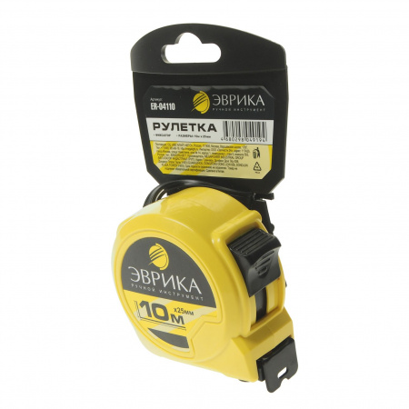 Рулетка ER-04110 10м 20мм YELLOW пластиковый корпус, фиксатор, держатель ЭВРИКА/1/72 NEW