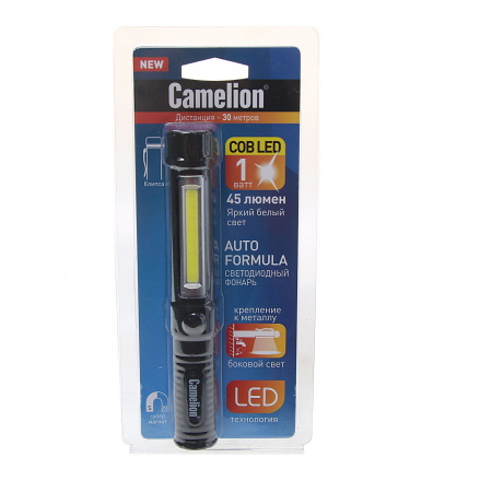 Фонарь C-51521 (LED51521 фонарь-ручка, COB LED+1W LED, 3XR03, пластик, магнит, клипса, блистер)  CAMELION