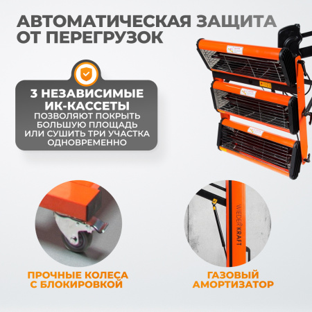WDK-3AT Трехкассетная мобильная ИК сушка на пантографической стойке с газовым амортизатором