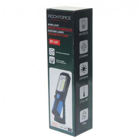 Лампа светодиодная RF-L01 (4W COB LED+1W,2 магнита,крючок,180гр.,250Lm,1.5V, 3хАА, )ROCKFORCE /1