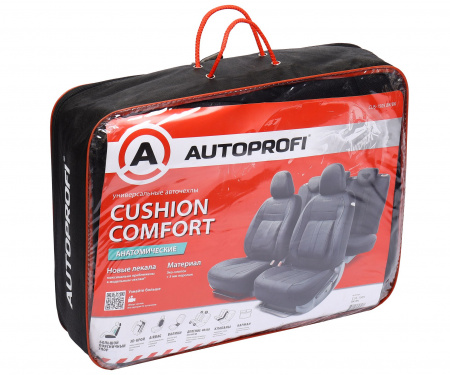 Чехлы на сиденье CUSHION COMFORT CUS-1505 BLACK эко-хлопок, 3D крой, большой поясничный упор (15шт) AUTOPROFI /1/5