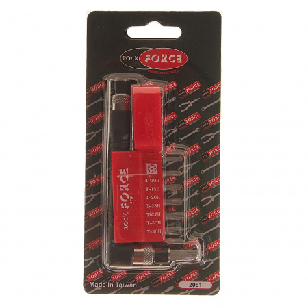 Набор вставок RF-2081: 1/4"DR TORX с Г-образным держателем (с отверстием) 8пр. ROCKFORCE /1/25/100