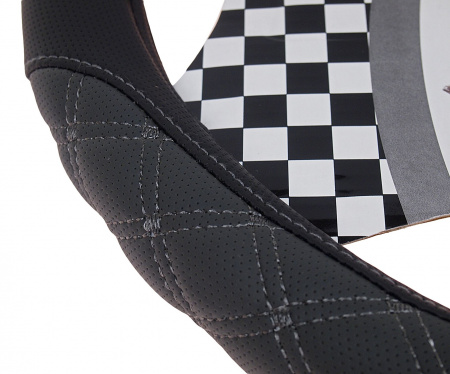 Оплетка руля MIS-LT04A (M) BLACK/GREY кожа MISTAR /1/25