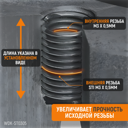WDK-ST0305 Набор для восстановления резьбы M3x0.5, 16 предметов