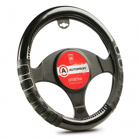 Оплетка руля AP-2051 BLACK/GREY (M) экокожа, две 3D вставки, AUTOPROFI 1/20