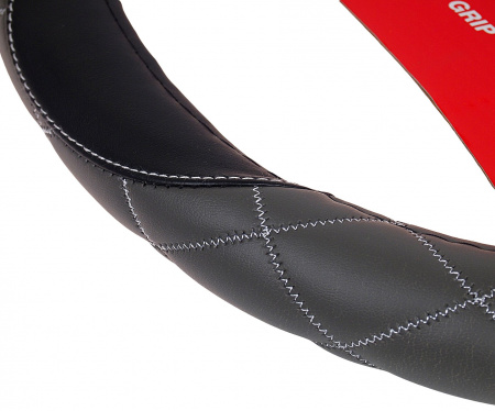 Оплетка руля MIS-LT35A (M) BLACK/GREY кожа MISTAR /1/25