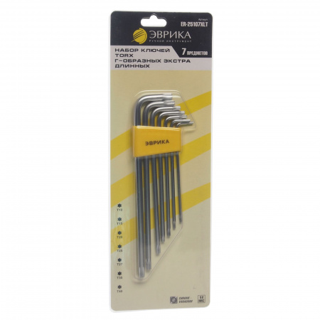Набор ключей TORX ER-25107XLT: Г-образных экстра длинных T10-T40 7пр. ЭВРИКА /1/12/60
