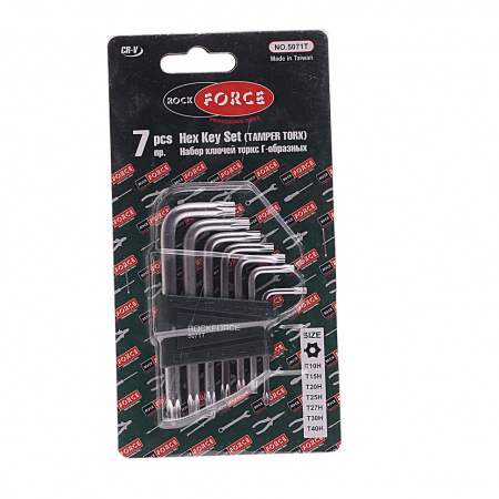 Набор ключей TORX RF-5071T: Г-образных ударопрочных T10H-40H- с отверстием 7пр. на пласт. держат ROCKFORCE /1/20/80