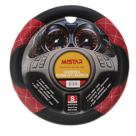 Оплетка руля MIS-LT35A (S) BLACK/RED кожа MISTAR /1/25