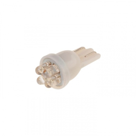Автолампа T10W (W2,1x9,5d) 4 LED WHITE 6000K 28лм   12V MEGAPOWER /10 /100