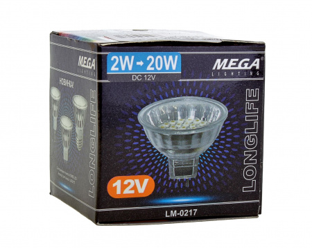 Лампа светодиодная LM-0217-MR16 WARM WHITE 24 SMD LED 2W=20W угол освещения 120° (45мм, Ø50мм) 12V MEGA LIGHTING /1/20/100