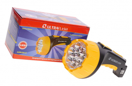 Фонарь C-3815 15 LED BLACK/YELLOW с аккумулятором, 2 режима 220V ULTRAFLASH /1/5/40