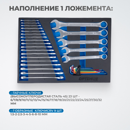 OPT-717P Тележка инструментальная, 7 полок с набором инструментов, пластиковая столешница
