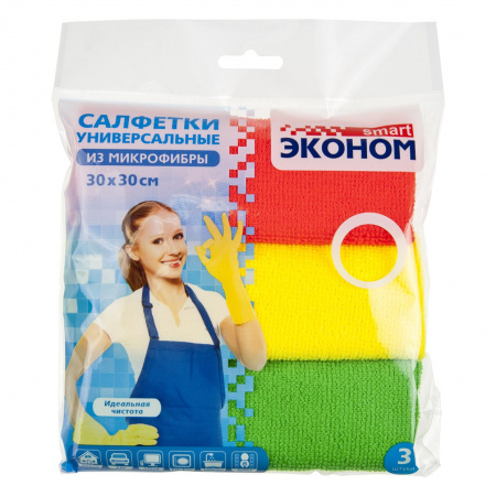 Салфетки микрофибровые ESM-72430 "ЭКОНОМ" универсальные (30x30см) (3шт) АВАНГАРД /1/20