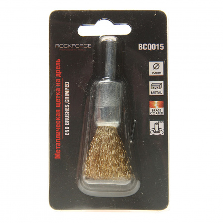 Кордщетка RF-BCQ015 чашеобразная латунная для дрели 15мм, в блистере ROCKFORCE /1/250