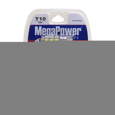 Автолампа T10W (W2,1x9,5d) 13 SMD 5050 WHITE блистер с тестером (2 шт) 6000K 260лм   12V MEGAPOWER /1 /25