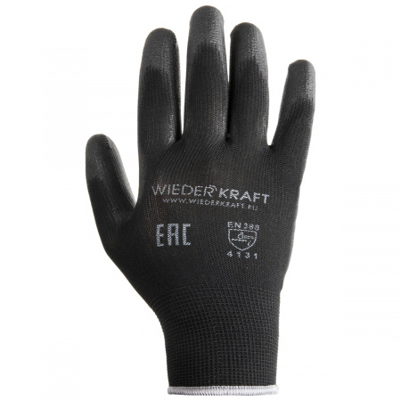 WDK-PU01B/XL, 1 пара, размер XL, Перчатки ЧЁРНЫЕ защитные эластичные из нейлона с покрытием