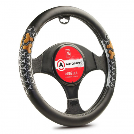Оплетка руля AP-2050 BLACK/GREY (M) экокожа, две 3D вставки, AUTOPROFI 1/20